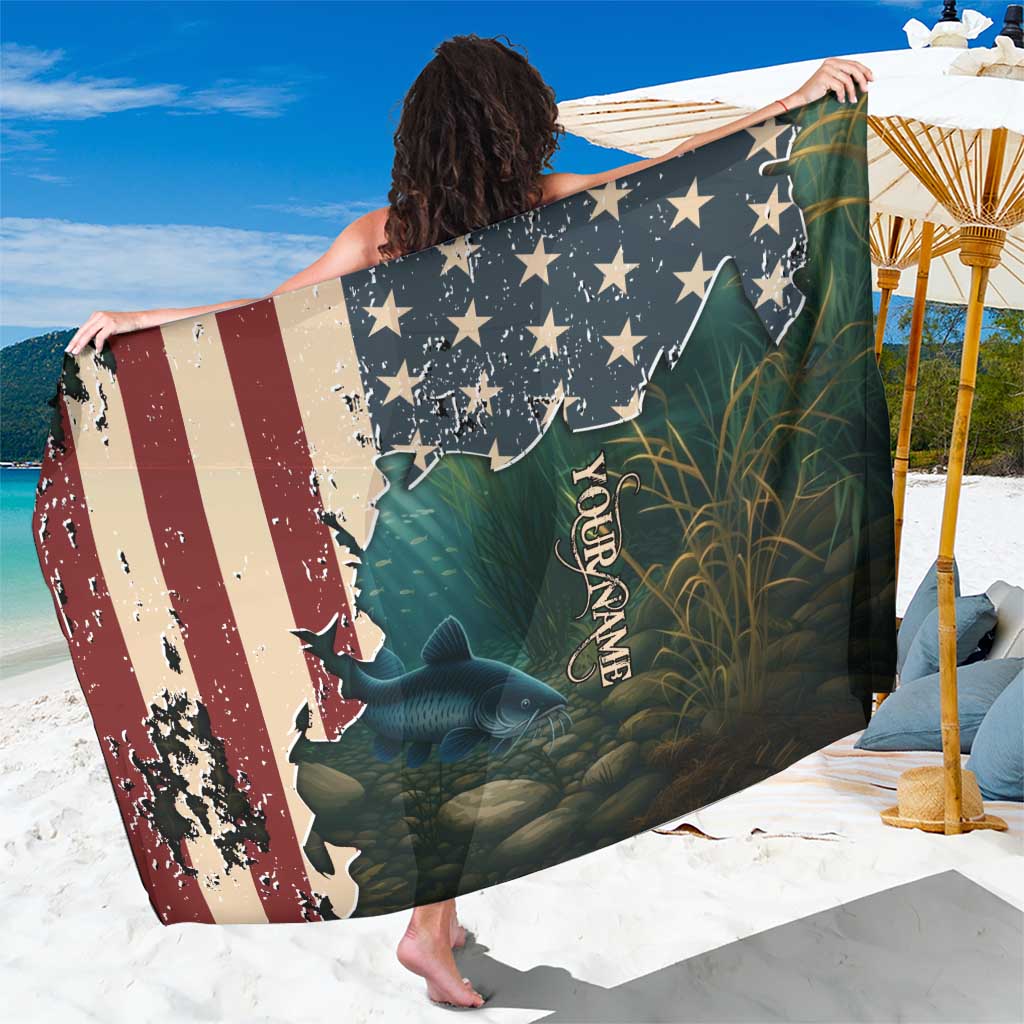 Catfish Fishing Sarong with Underwater Scene and Distressed American Flag Background - Wonder Print Shop