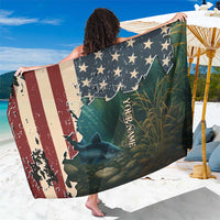 Catfish Fishing Sarong with Underwater Scene and Distressed American Flag Background - Wonder Print Shop