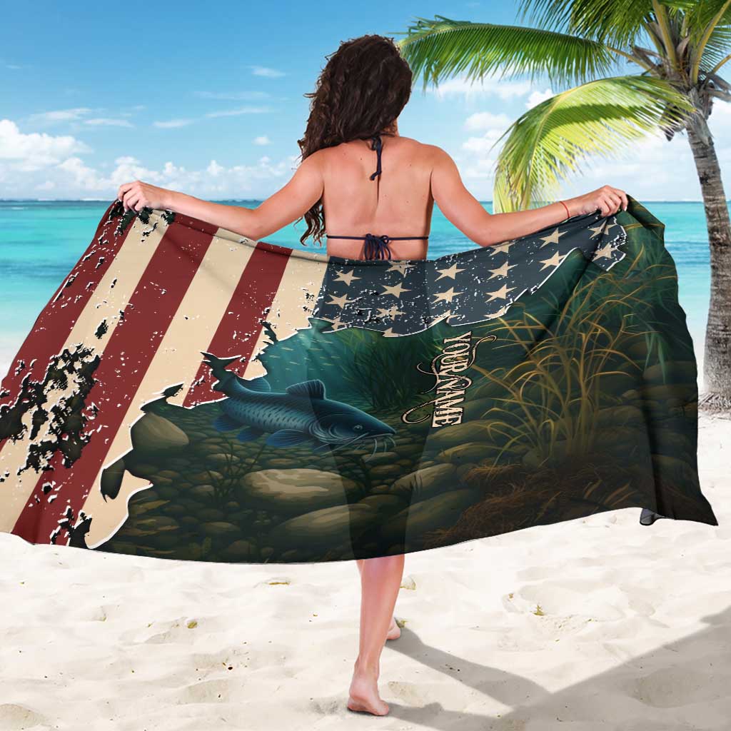 Catfish Fishing Sarong with Underwater Scene and Distressed American Flag Background - Wonder Print Shop