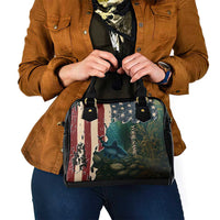Catfish Fishing Shoulder Handbag with Underwater Scene and Distressed American Flag Background - Wonder Print Shop