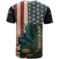 Catfish Fishing T Shirt with Underwater Scene and Distressed American Flag Background - Wonder Print Shop