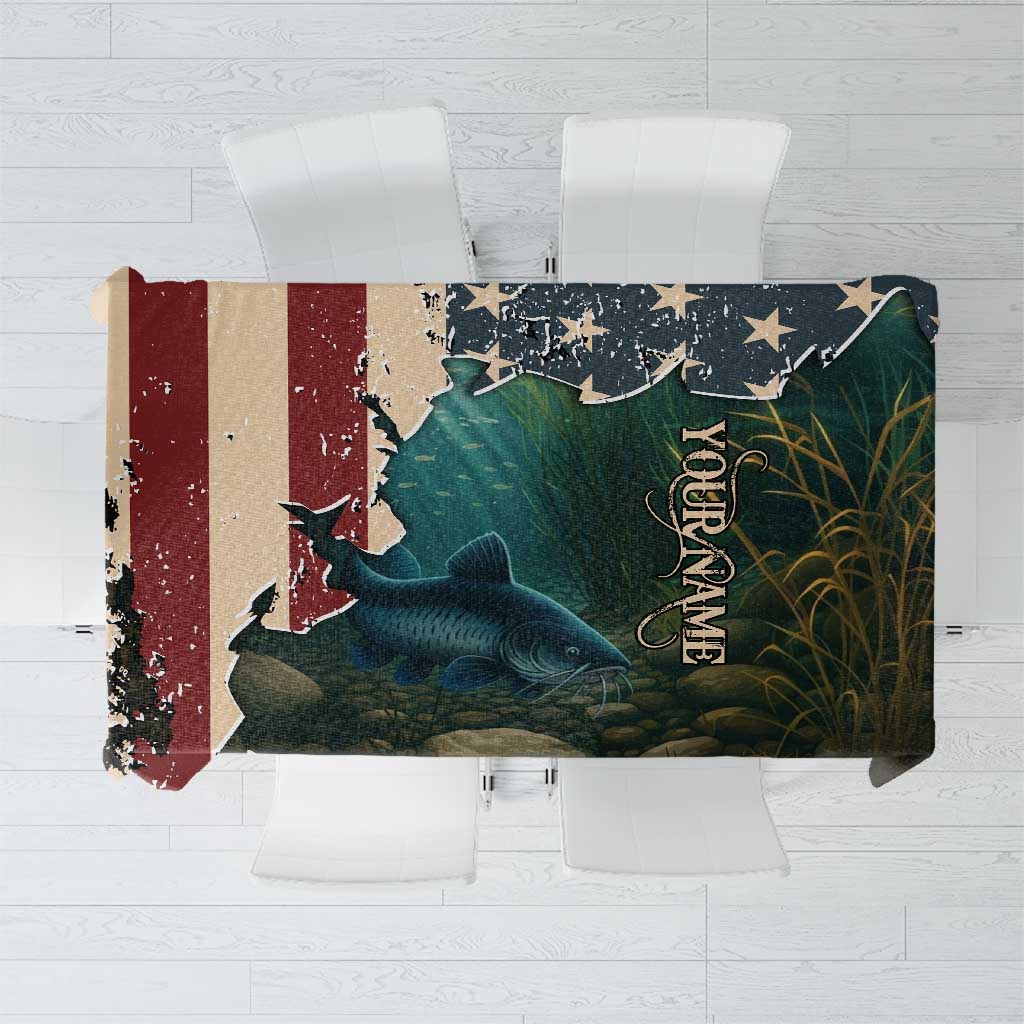 Catfish Fishing Tablecloth with Underwater Scene and Distressed American Flag Background - Wonder Print Shop