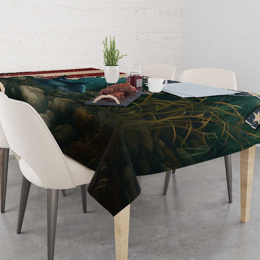 Catfish Fishing Tablecloth with Underwater Scene and Distressed American Flag Background - Wonder Print Shop