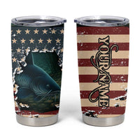 Catfish Fishing Tumbler Cup with Underwater Scene and Distressed American Flag Background - Wonder Print Shop