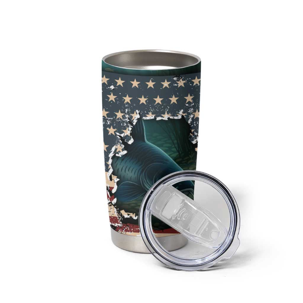 Catfish Fishing Tumbler Cup with Underwater Scene and Distressed American Flag Background - Wonder Print Shop
