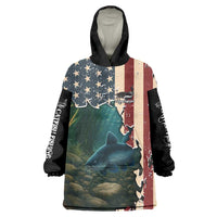 Catfish Fishing Wearable Blanket Hoodie with Underwater Scene and Distressed American Flag Background - Wonder Print Shop
