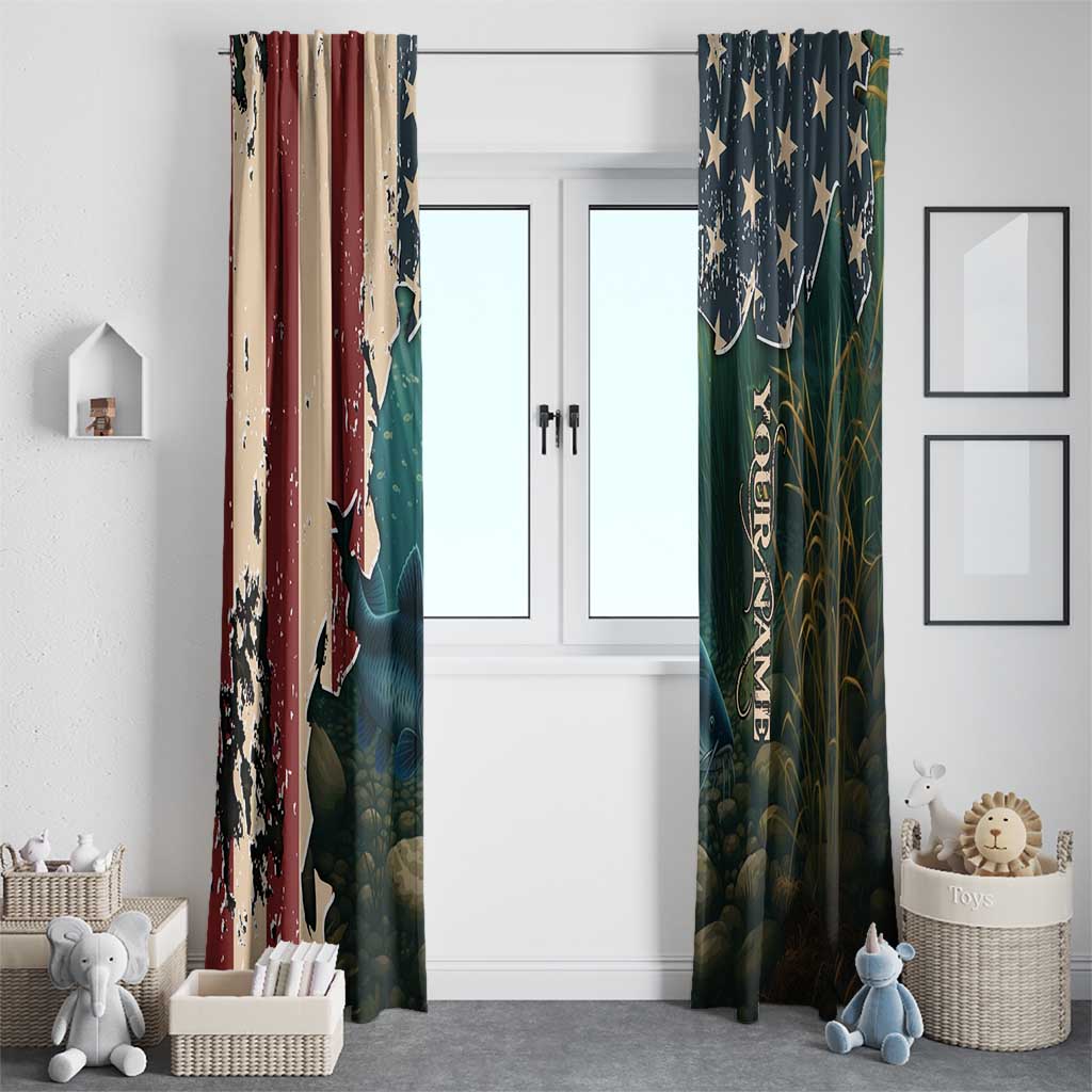 Catfish Fishing Window Curtain with Underwater Scene and Distressed American Flag Background - Wonder Print Shop