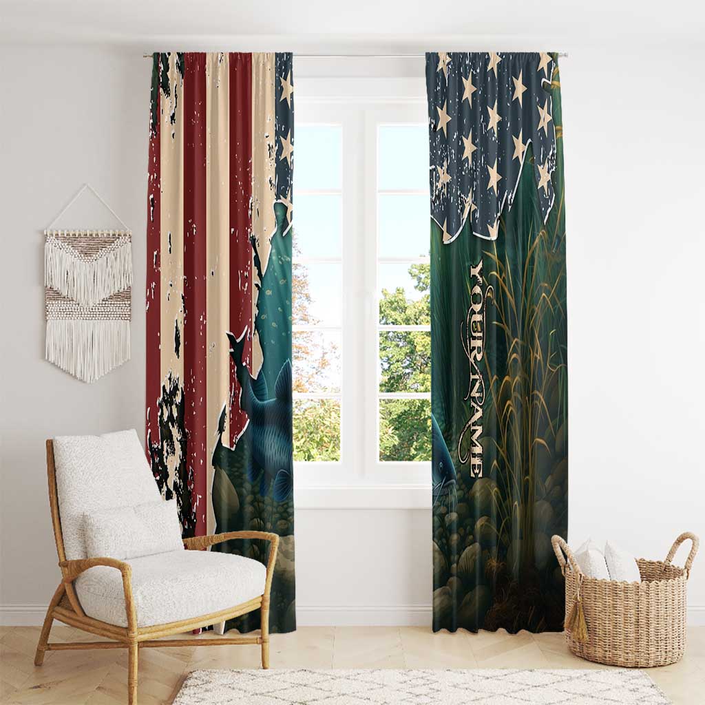Catfish Fishing Window Curtain with Underwater Scene and Distressed American Flag Background - Wonder Print Shop
