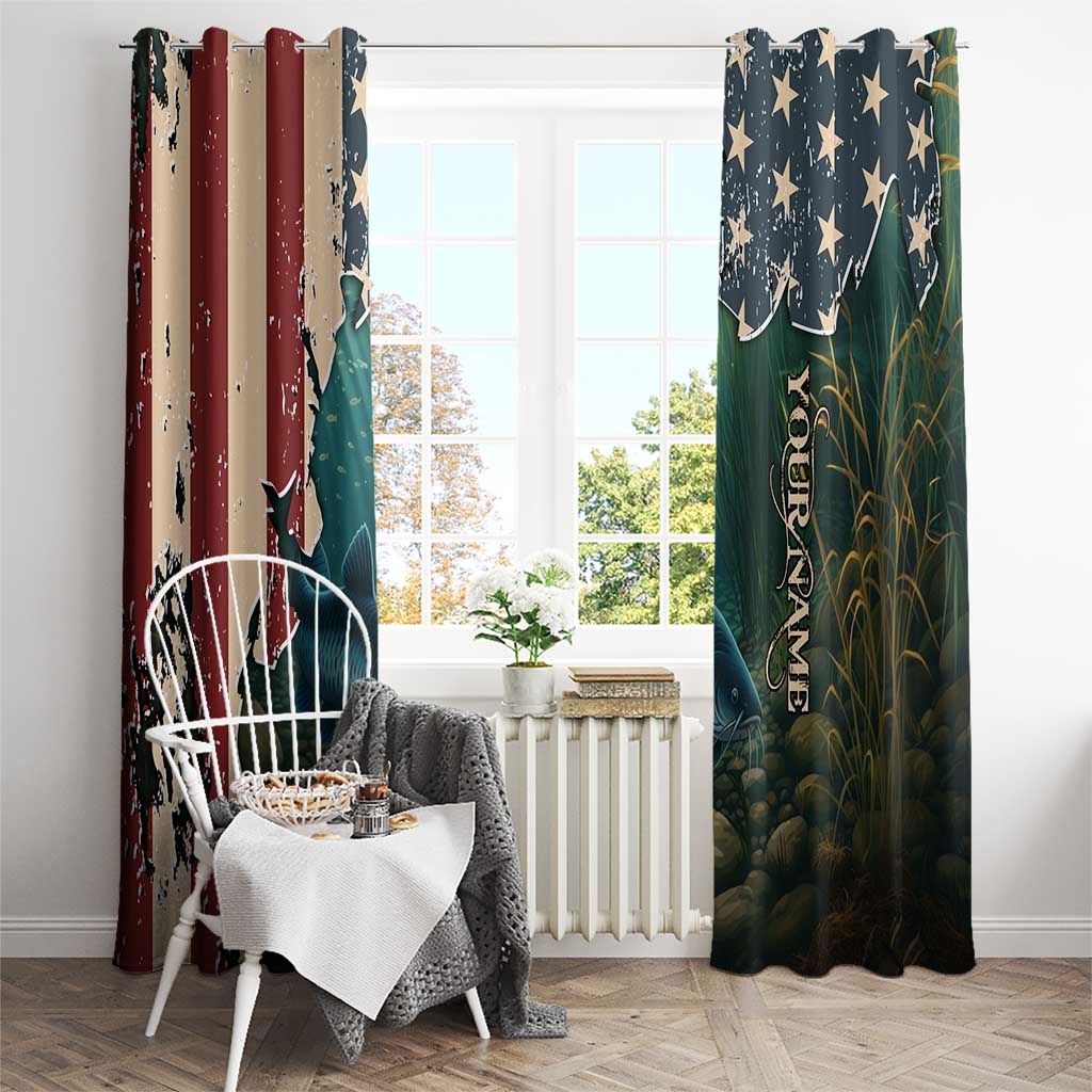 Catfish Fishing Window Curtain with Underwater Scene and Distressed American Flag Background - Wonder Print Shop