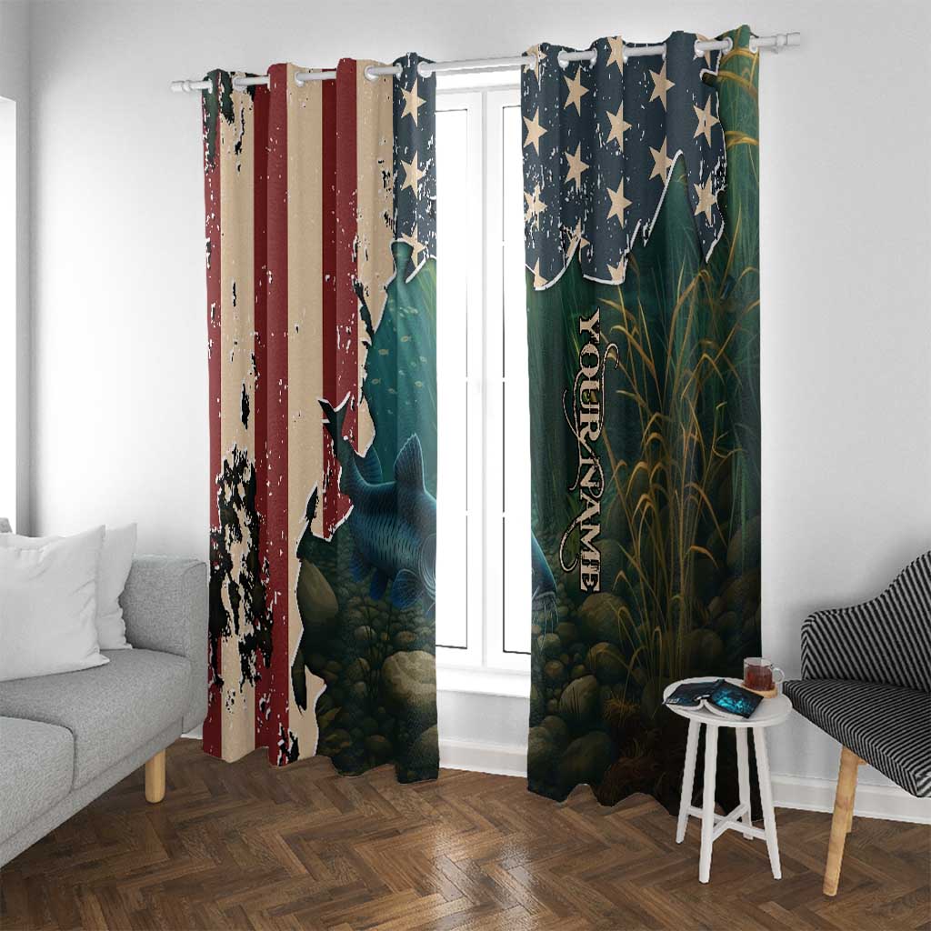 Catfish Fishing Window Curtain with Underwater Scene and Distressed American Flag Background - Wonder Print Shop