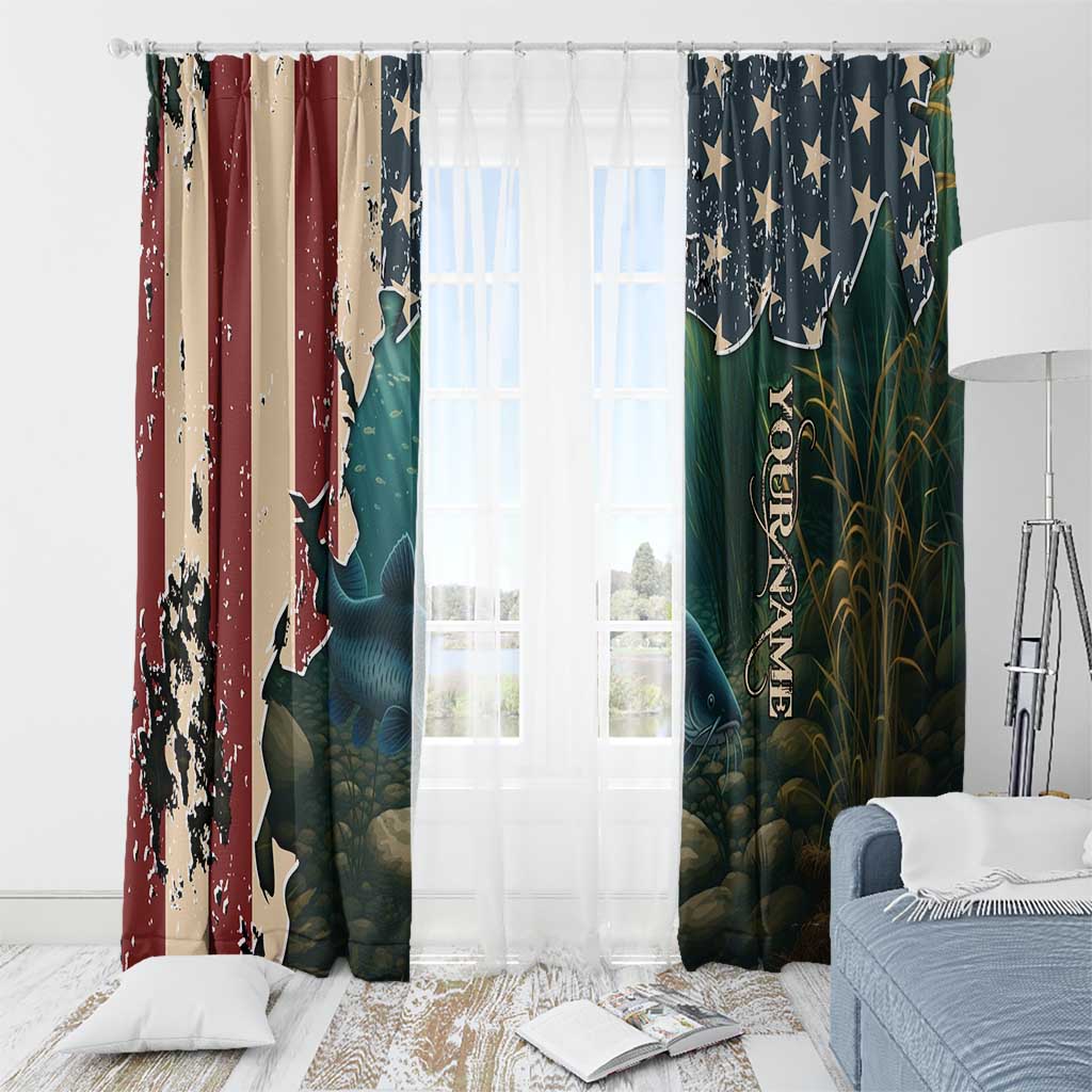 Catfish Fishing Window Curtain with Underwater Scene and Distressed American Flag Background - Wonder Print Shop