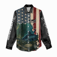 Catfish Fishing Women Casual Shirt with Underwater Scene and Distressed American Flag Background - Wonder Print Shop