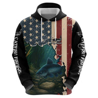 Catfish Fishing Zip Hoodie with Underwater Scene and Distressed American Flag Background - Wonder Print Shop
