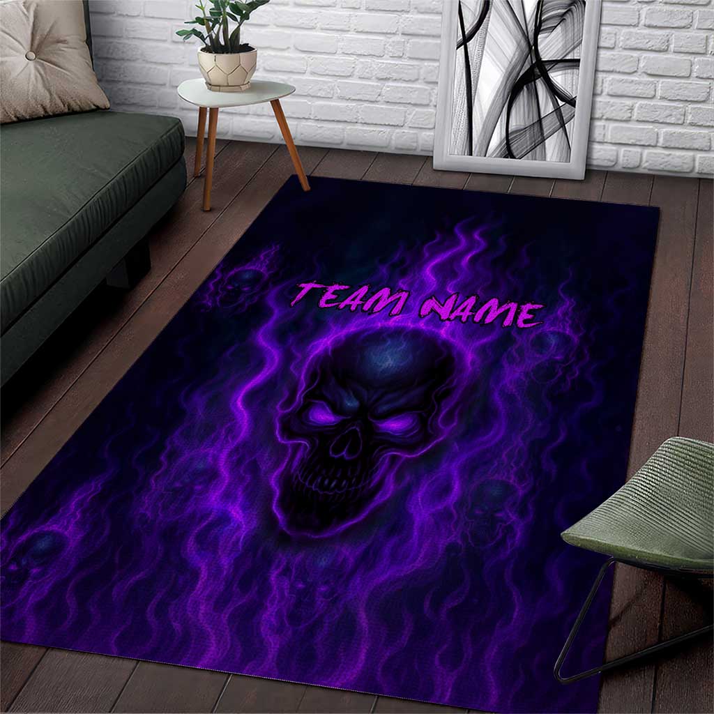 Custom Bowling Purple Flame Skull Area Rug Custom Team Name on Dark Background - Wonder Print Shop