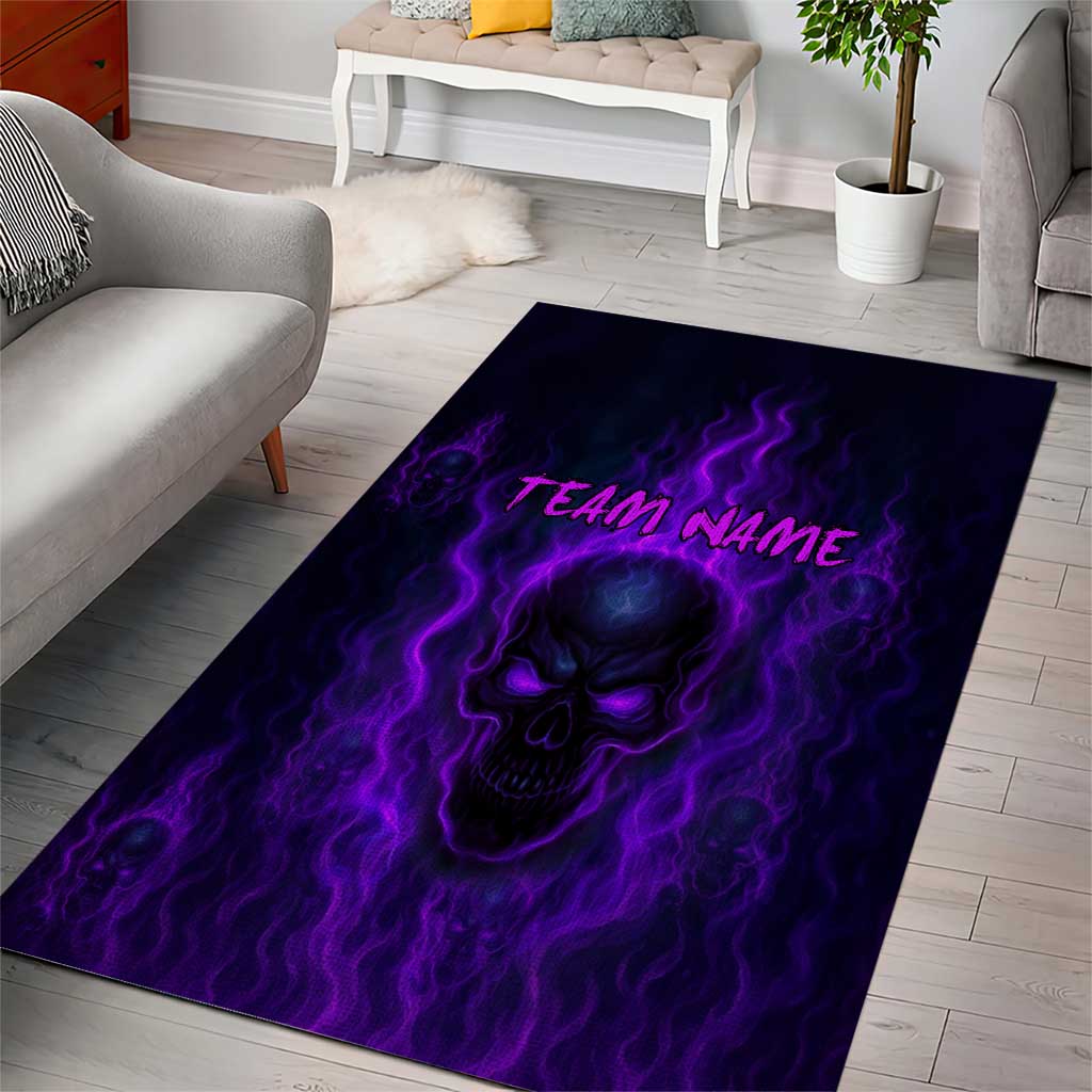 Custom Bowling Purple Flame Skull Area Rug Custom Team Name on Dark Background - Wonder Print Shop