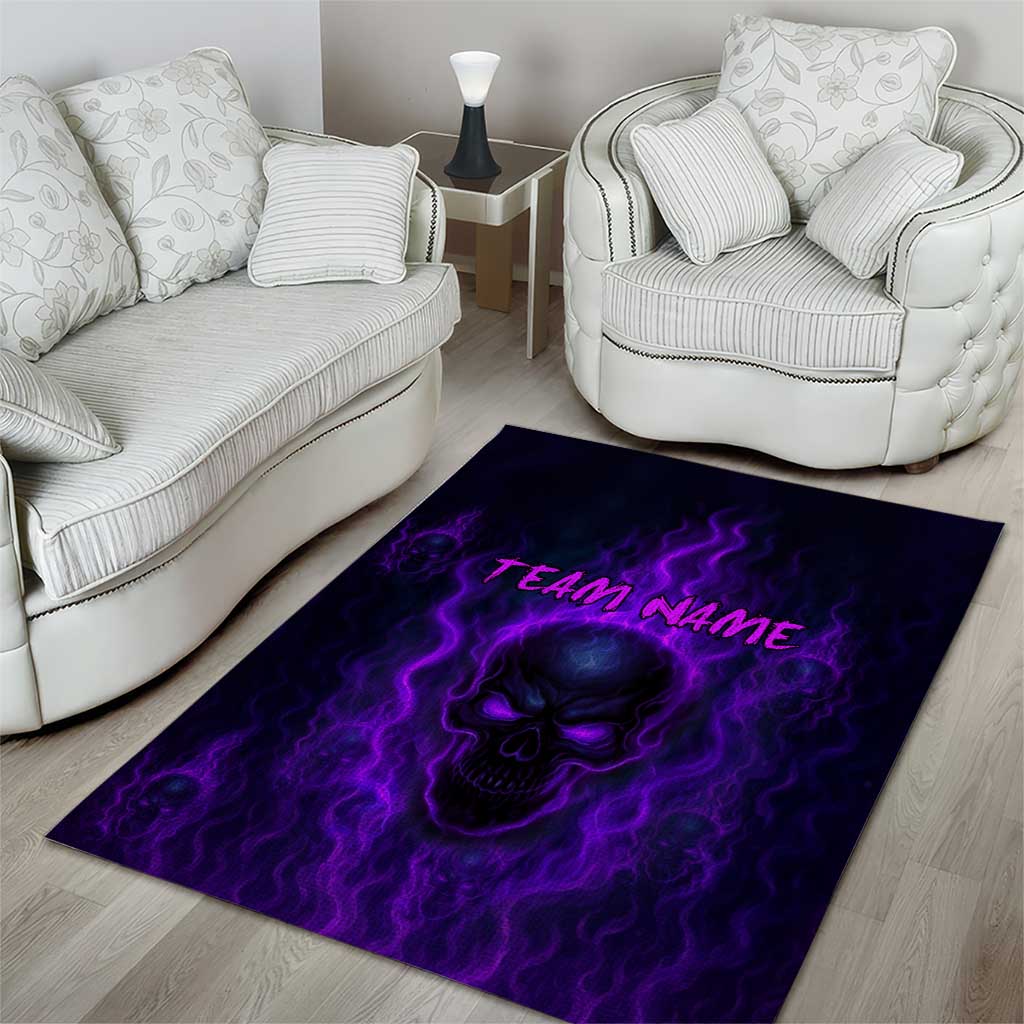 Custom Bowling Purple Flame Skull Area Rug Custom Team Name on Dark Background - Wonder Print Shop