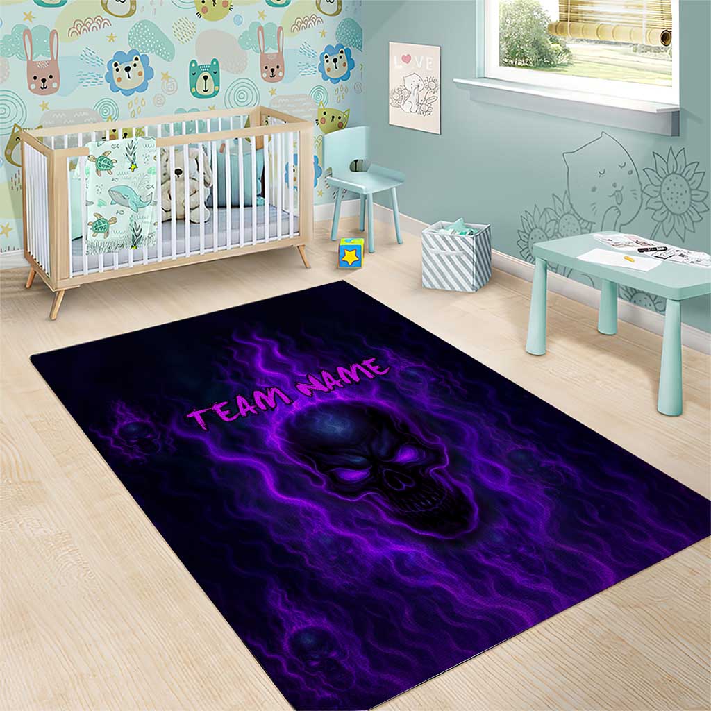 Custom Bowling Purple Flame Skull Area Rug Custom Team Name on Dark Background - Wonder Print Shop