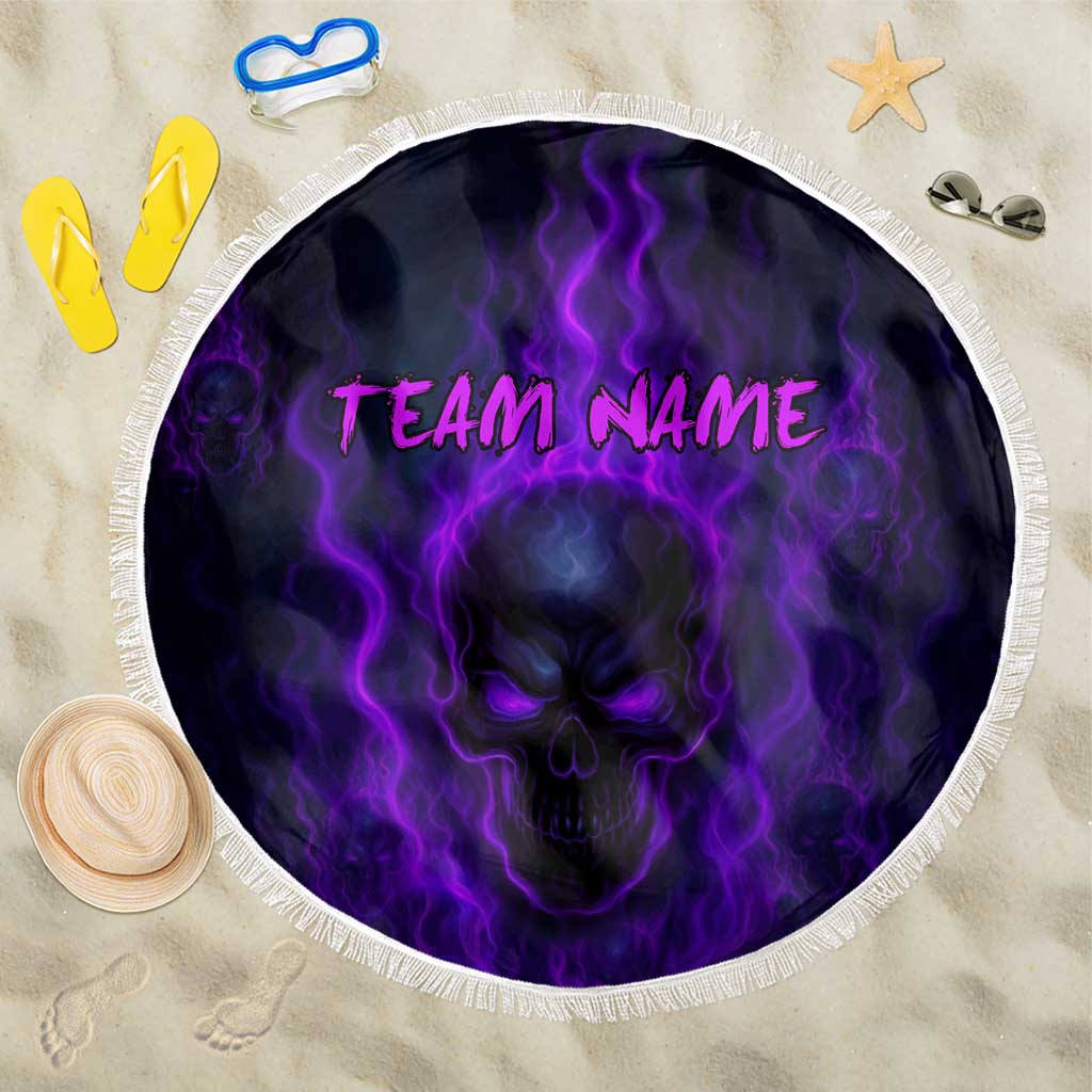 Custom Bowling Purple Flame Skull Beach Blanket Custom Team Name on Dark Background - Wonder Print Shop
