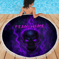 Custom Bowling Purple Flame Skull Beach Blanket Custom Team Name on Dark Background - Wonder Print Shop