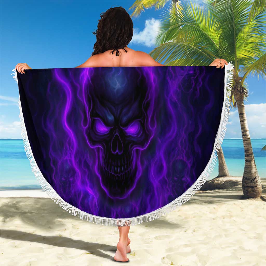 Custom Bowling Purple Flame Skull Beach Blanket Custom Team Name on Dark Background - Wonder Print Shop