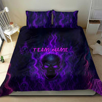 Custom Bowling Purple Flame Skull Bedding Set Custom Team Name on Dark Background - Wonder Print Shop