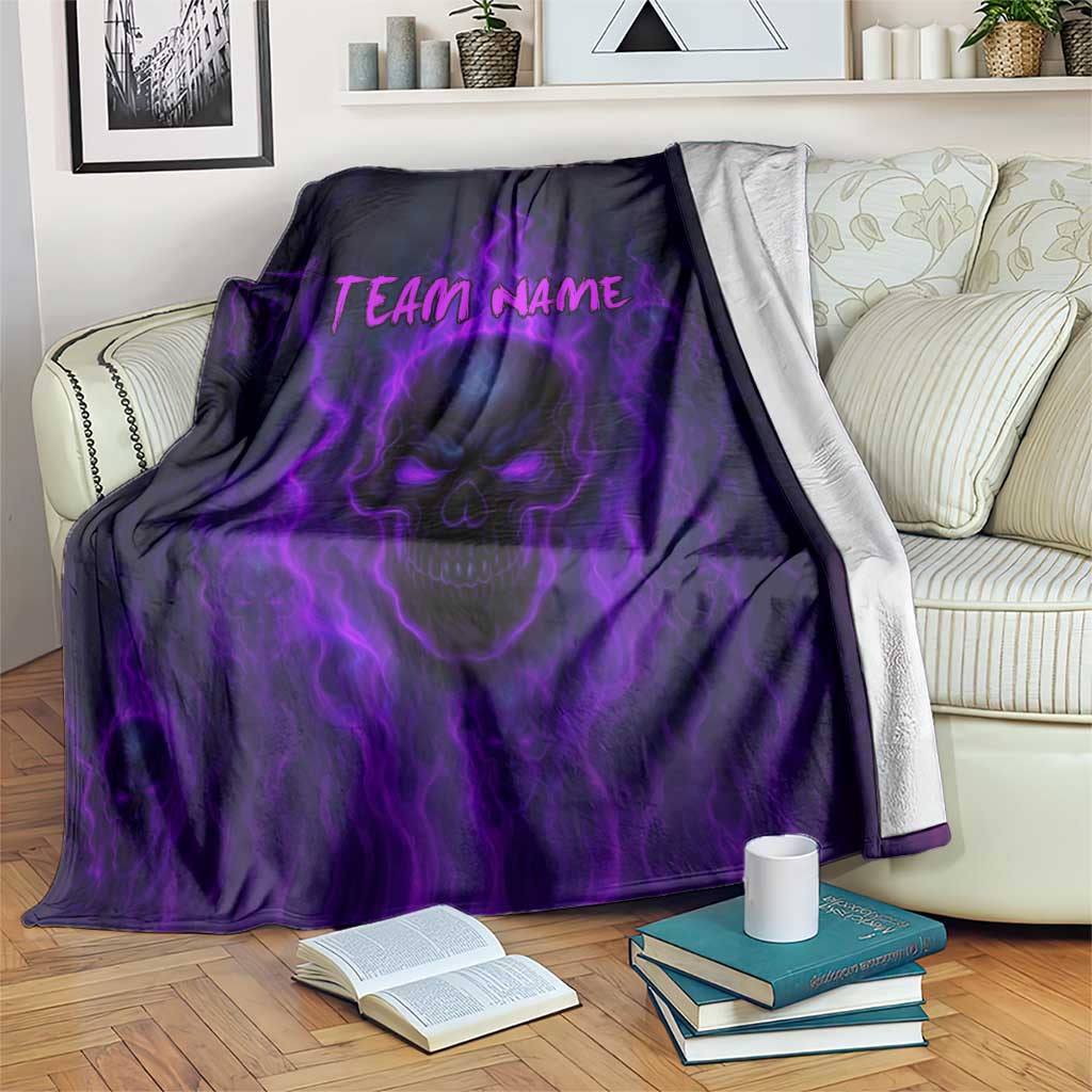Custom Bowling Purple Flame Skull Blanket Custom Team Name on Dark Background - Wonder Print Shop