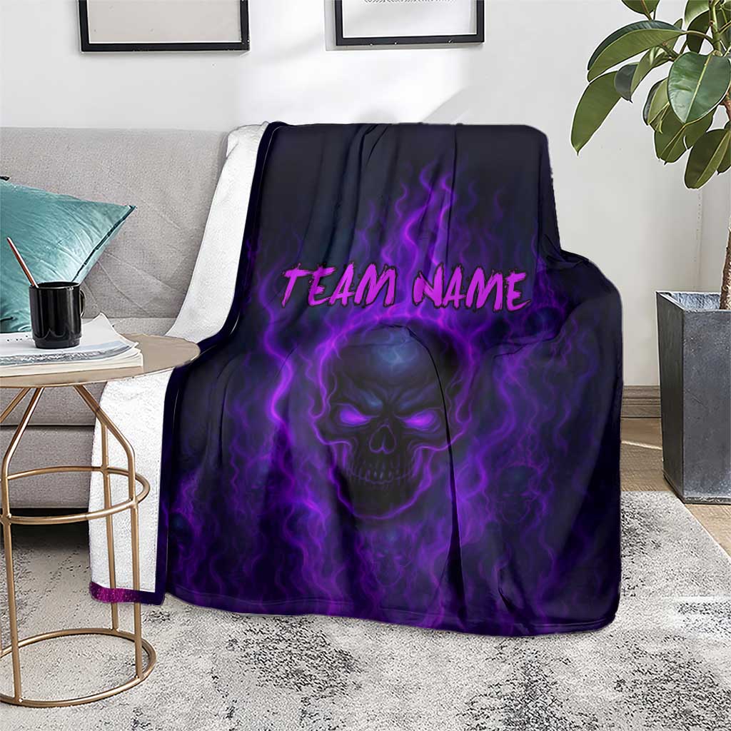 Custom Bowling Purple Flame Skull Blanket Custom Team Name on Dark Background - Wonder Print Shop
