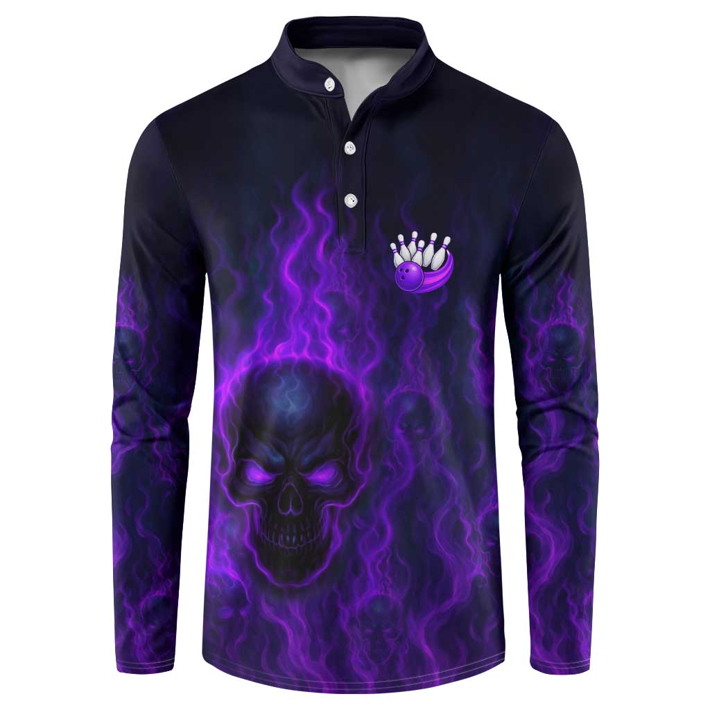Custom Bowling Purple Flame Skull Button Sweatshirt Custom Team Name on Dark Background - Wonder Print Shop