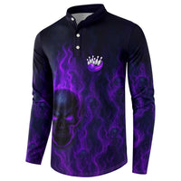 Custom Bowling Purple Flame Skull Button Sweatshirt Custom Team Name on Dark Background - Wonder Print Shop