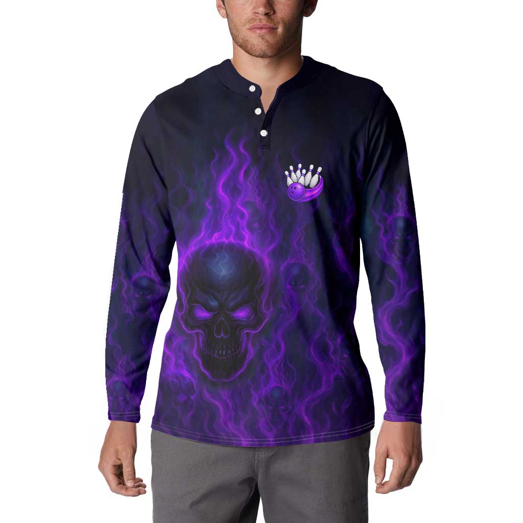 Custom Bowling Purple Flame Skull Button Sweatshirt Custom Team Name on Dark Background - Wonder Print Shop