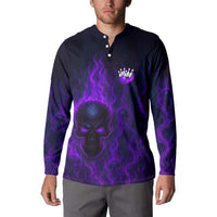 Custom Bowling Purple Flame Skull Button Sweatshirt Custom Team Name on Dark Background - Wonder Print Shop
