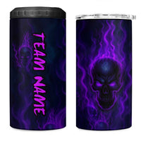 Custom Bowling Purple Flame Skull 4 in 1 Can Cooler Tumbler Custom Team Name on Dark Background - Wonder Print Shop