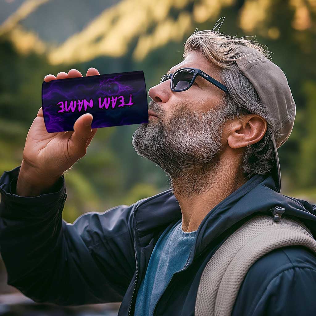 Custom Bowling Purple Flame Skull 4 in 1 Can Cooler Tumbler Custom Team Name on Dark Background - Wonder Print Shop