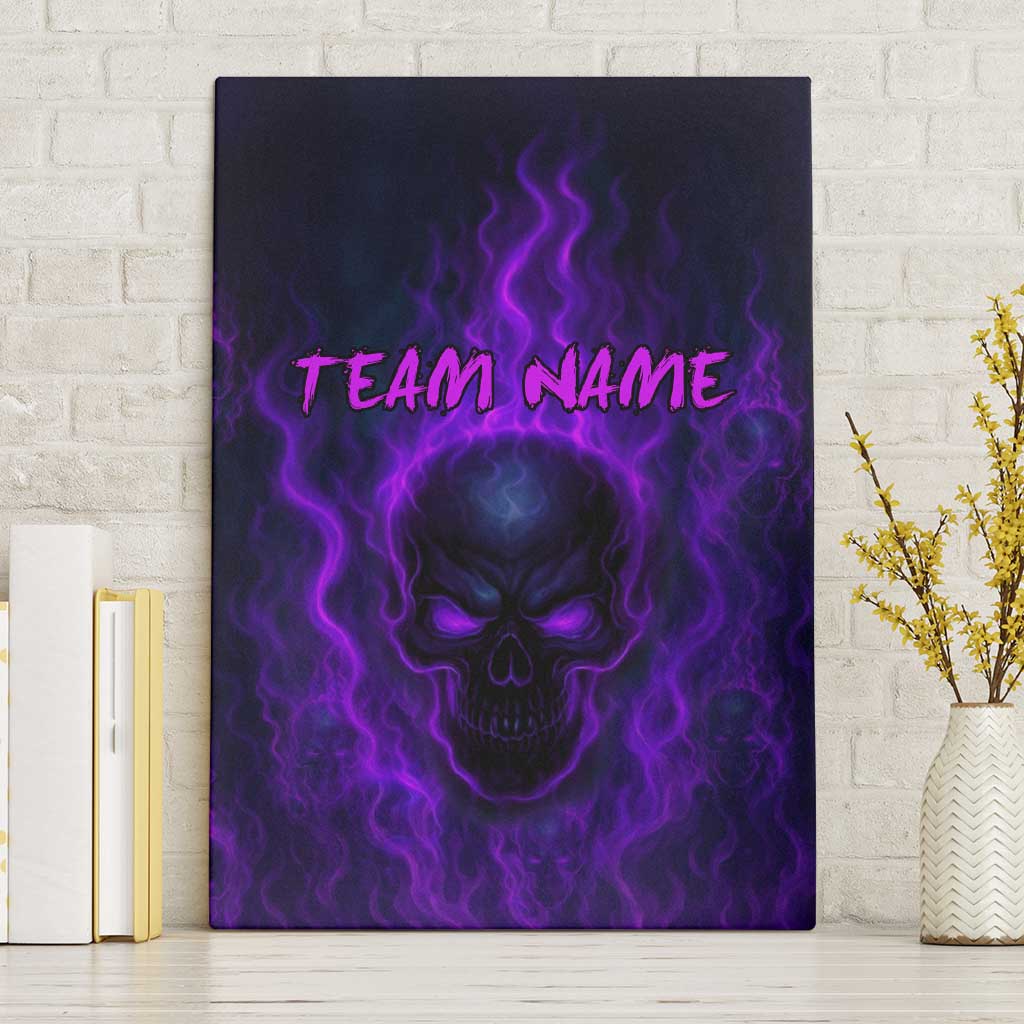 Custom Bowling Purple Flame Skull Canvas Wall Art Custom Team Name on Dark Background - Wonder Print Shop