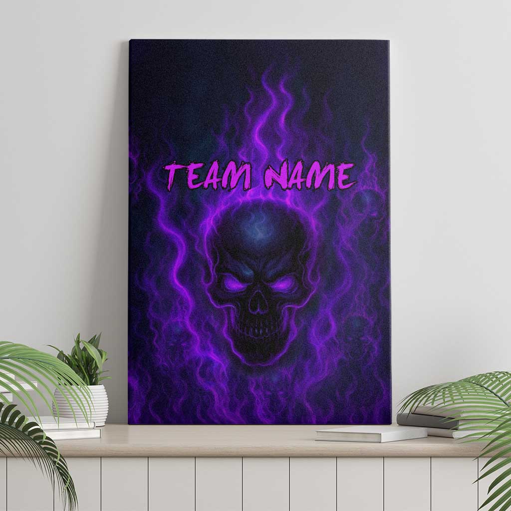 Custom Bowling Purple Flame Skull Canvas Wall Art Custom Team Name on Dark Background - Wonder Print Shop