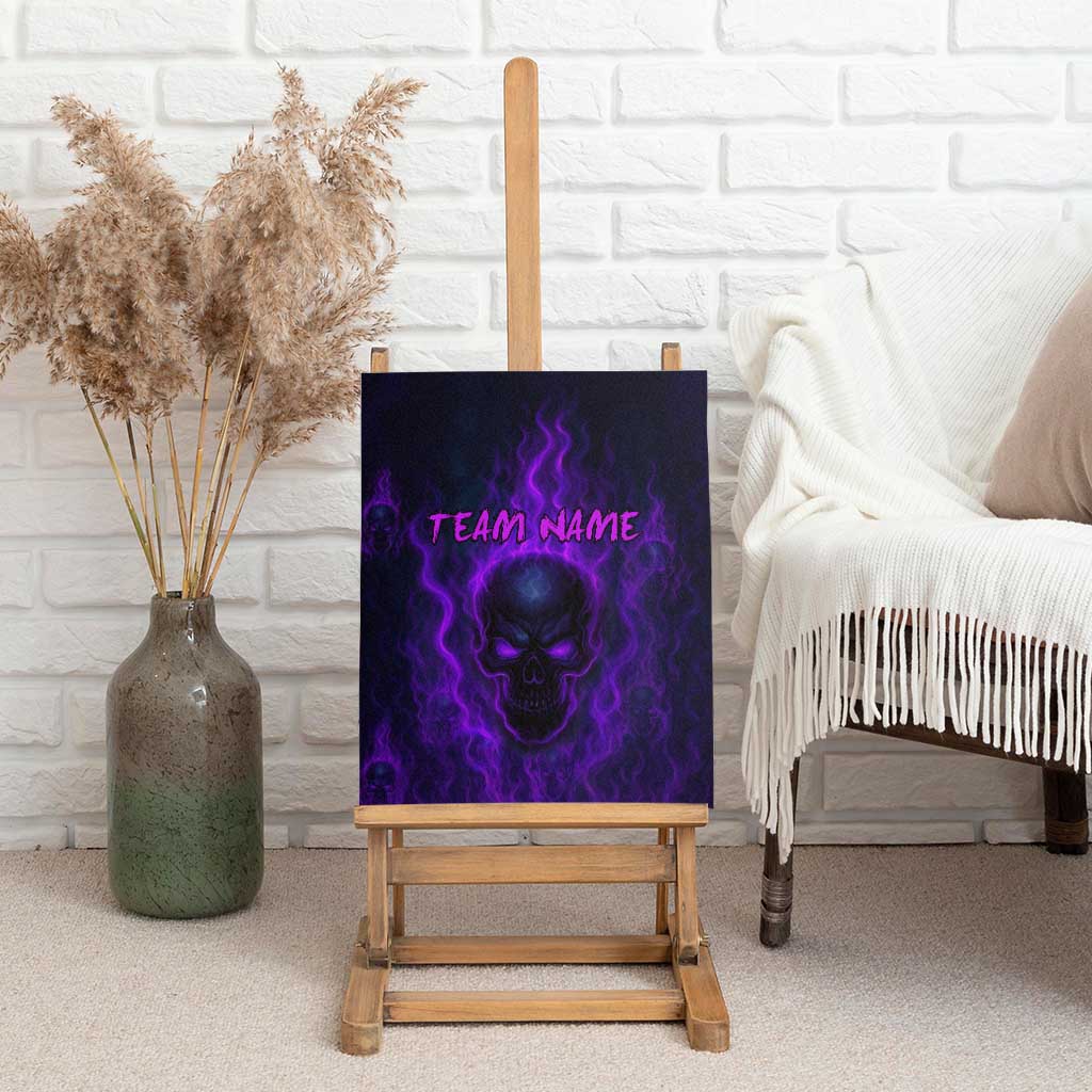 Custom Bowling Purple Flame Skull Canvas Wall Art Custom Team Name on Dark Background - Wonder Print Shop