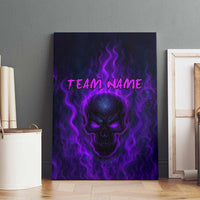 Custom Bowling Purple Flame Skull Canvas Wall Art Custom Team Name on Dark Background - Wonder Print Shop