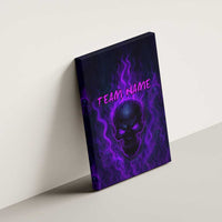 Custom Bowling Purple Flame Skull Canvas Wall Art Custom Team Name on Dark Background - Wonder Print Shop