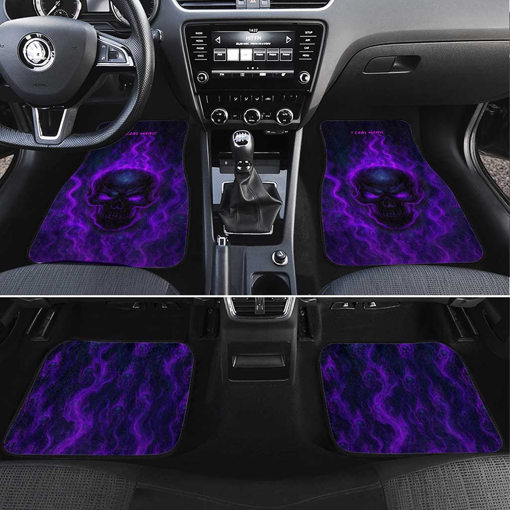 Custom Bowling Purple Flame Skull Car Mats Custom Team Name on Dark Background - Wonder Print Shop