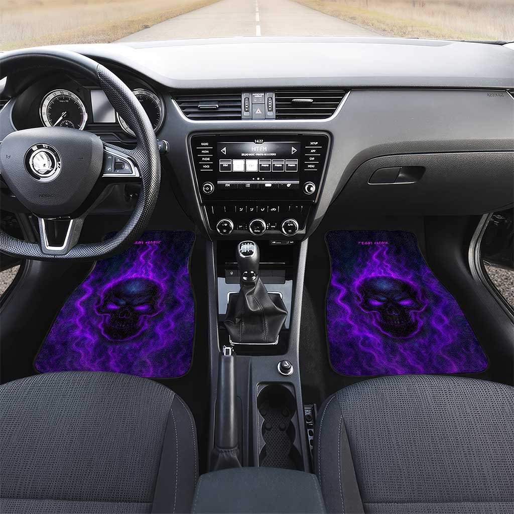 Custom Bowling Purple Flame Skull Car Mats Custom Team Name on Dark Background - Wonder Print Shop