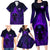 Custom Bowling Purple Flame Skull Family Matching Long Sleeve Bodycon Dress and Hawaiian Shirt Custom Team Name on Dark Background - Wonder Print Shop
