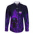 Custom Bowling Purple Flame Skull Family Matching Long Sleeve Bodycon Dress and Hawaiian Shirt Custom Team Name on Dark Background - Wonder Print Shop