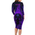 Custom Bowling Purple Flame Skull Family Matching Long Sleeve Bodycon Dress and Hawaiian Shirt Custom Team Name on Dark Background - Wonder Print Shop