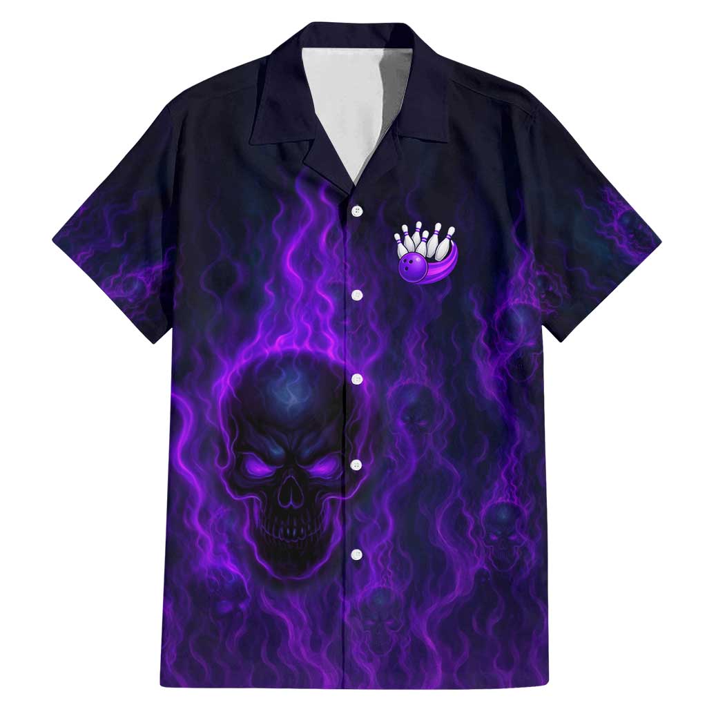 Custom Bowling Purple Flame Skull Family Matching Mermaid Dress and Hawaiian Shirt Custom Team Name on Dark Background - Wonder Print Shop