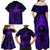 Custom Bowling Purple Flame Skull Family Matching Off Shoulder Maxi Dress and Hawaiian Shirt Custom Team Name on Dark Background - Wonder Print Shop