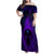 Custom Bowling Purple Flame Skull Family Matching Off Shoulder Maxi Dress and Hawaiian Shirt Custom Team Name on Dark Background - Wonder Print Shop