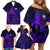 Custom Bowling Purple Flame Skull Family Matching Off Shoulder Short Dress and Hawaiian Shirt Custom Team Name on Dark Background - Wonder Print Shop
