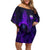 Custom Bowling Purple Flame Skull Family Matching Off Shoulder Short Dress and Hawaiian Shirt Custom Team Name on Dark Background - Wonder Print Shop