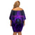 Custom Bowling Purple Flame Skull Family Matching Off Shoulder Short Dress and Hawaiian Shirt Custom Team Name on Dark Background - Wonder Print Shop