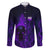 Custom Bowling Purple Flame Skull Family Matching Puletasi and Hawaiian Shirt Custom Team Name on Dark Background - Wonder Print Shop